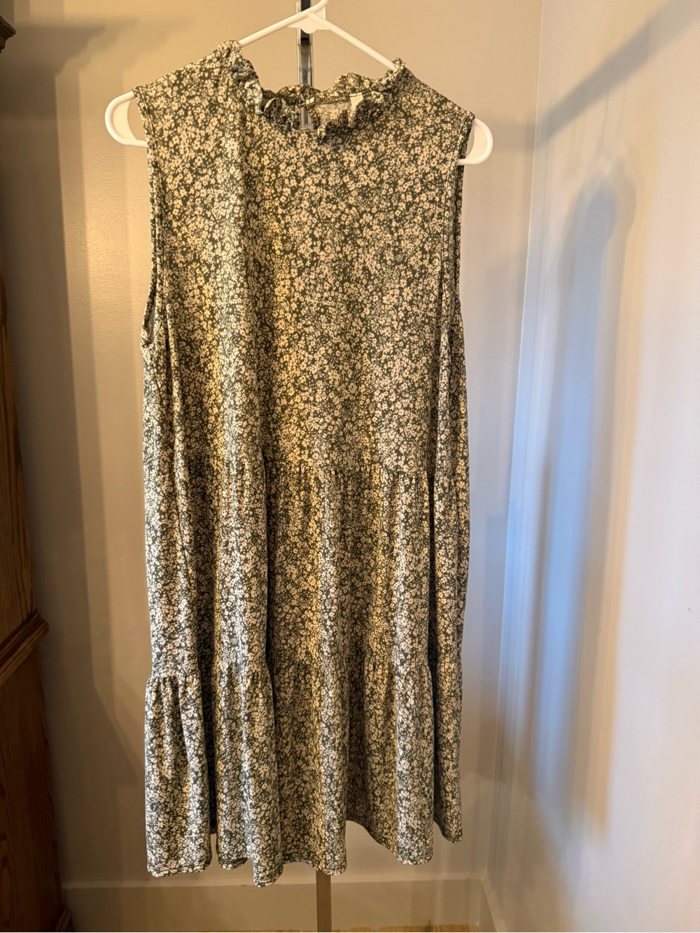 mts Olive Green Floral Sleeveless Tiered Dress